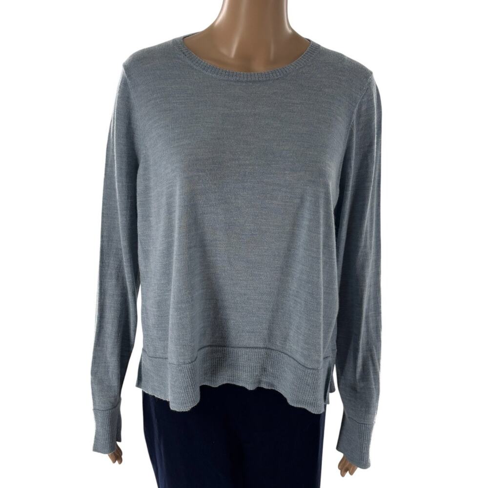 Eileen Fisher Blue Dawn Melange Ultra Fine Merino Wool Knit Top - Picture 2 of 8